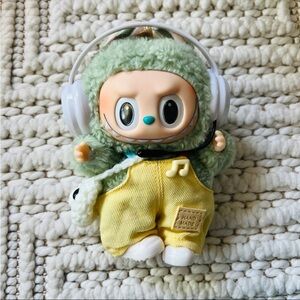 Green Labubu with White Headphones and Outfit